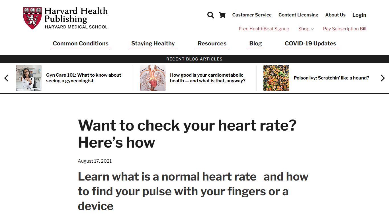 Want to check your heart rate? Here’s how - Harvard Health